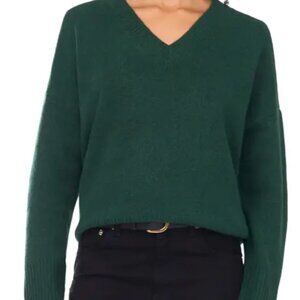 Madewell Oversized V-Neck Sweater S Green Wedge Fit Cozy Cotton Blend Slouchy